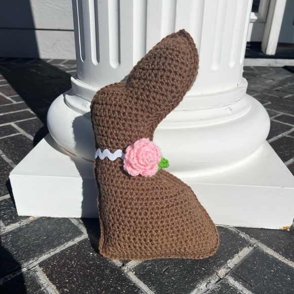 Hand Crocheted Chocolate Easter Bunny Plushie Stuffed Anima Decor! - Picture 3 of 17